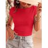 imageBTFBM Womens Summer Tops 2026 Ribbed T Shirts Crew Neck Short Sleeve Stretchy Ruched Slim Fit Workout Going Out TopRed