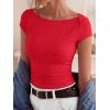 imageBTFBM Womens Summer Tops 2026 Ribbed T Shirts Crew Neck Short Sleeve Stretchy Ruched Slim Fit Workout Going Out TopRed