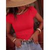imageBTFBM Womens Summer Tops 2026 Ribbed T Shirts Crew Neck Short Sleeve Stretchy Ruched Slim Fit Workout Going Out TopRed