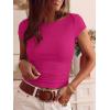 imageBTFBM Womens Summer Tops 2026 Ribbed T Shirts Crew Neck Short Sleeve Stretchy Ruched Slim Fit Workout Going Out TopRose Red