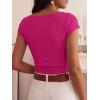 imageBTFBM Womens Summer Tops 2026 Ribbed T Shirts Crew Neck Short Sleeve Stretchy Ruched Slim Fit Workout Going Out TopRose Red