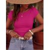 imageBTFBM Womens Summer Tops 2026 Ribbed T Shirts Crew Neck Short Sleeve Stretchy Ruched Slim Fit Workout Going Out TopRose Red