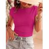 imageBTFBM Womens Summer Tops 2026 Ribbed T Shirts Crew Neck Short Sleeve Stretchy Ruched Slim Fit Workout Going Out TopRose Red