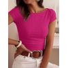 imageBTFBM Womens Summer Tops 2026 Ribbed T Shirts Crew Neck Short Sleeve Stretchy Ruched Slim Fit Workout Going Out TopRose Red