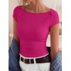 imageBTFBM Womens Summer Tops 2026 Ribbed T Shirts Crew Neck Short Sleeve Stretchy Ruched Slim Fit Workout Going Out TopRose Red