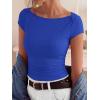 imageBTFBM Womens Summer Tops 2026 Ribbed T Shirts Crew Neck Short Sleeve Stretchy Ruched Slim Fit Workout Going Out TopRoyal Blue