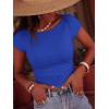 imageBTFBM Womens Summer Tops 2026 Ribbed T Shirts Crew Neck Short Sleeve Stretchy Ruched Slim Fit Workout Going Out TopRoyal Blue