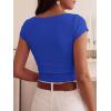 imageBTFBM Womens Summer Tops 2026 Ribbed T Shirts Crew Neck Short Sleeve Stretchy Ruched Slim Fit Workout Going Out TopRoyal Blue