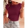 imageBTFBM Womens Summer Tops 2026 Ribbed T Shirts Crew Neck Short Sleeve Stretchy Ruched Slim Fit Workout Going Out TopWine Red