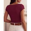imageBTFBM Womens Summer Tops 2026 Ribbed T Shirts Crew Neck Short Sleeve Stretchy Ruched Slim Fit Workout Going Out TopWine Red