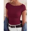 imageBTFBM Womens Summer Tops 2026 Ribbed T Shirts Crew Neck Short Sleeve Stretchy Ruched Slim Fit Workout Going Out TopWine Red