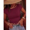 imageBTFBM Womens Summer Tops 2026 Ribbed T Shirts Crew Neck Short Sleeve Stretchy Ruched Slim Fit Workout Going Out TopWine Red