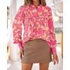 imageBTFBM Womens Tops Dressy Casual Spring 2026 Boho Floral V Neck Long Sleeve Half Button Down Shirt Work Business BlousesBig Floral Red