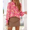 imageBTFBM Womens Tops Dressy Casual Spring 2026 Boho Floral V Neck Long Sleeve Half Button Down Shirt Work Business BlousesBig Floral Red