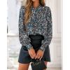 imageBTFBM Womens Tops Dressy Casual Spring 2026 Boho Floral V Neck Long Sleeve Half Button Down Shirt Work Business BlousesFloral Black Blue