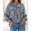 imageBTFBM Womens Tops Dressy Casual Spring 2026 Boho Floral V Neck Long Sleeve Half Button Down Shirt Work Business BlousesFloral Navy