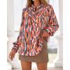 imageBTFBM Womens Tops Dressy Casual Spring 2026 Boho Floral V Neck Long Sleeve Half Button Down Shirt Work Business BlousesStriped Orange