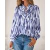 imageBTFBM Womens Tops Dressy Casual Spring 2026 Boho Floral V Neck Long Sleeve Half Button Down Shirt Work Business BlousesStriped White Blue