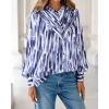 imageBTFBM Womens Tops Dressy Casual Spring 2026 Boho Floral V Neck Long Sleeve Half Button Down Shirt Work Business BlousesStriped White Blue