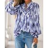 imageBTFBM Womens Tops Dressy Casual Spring 2026 Boho Floral V Neck Long Sleeve Half Button Down Shirt Work Business BlousesStriped White Blue
