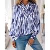 imageBTFBM Womens Tops Dressy Casual Spring 2026 Boho Floral V Neck Long Sleeve Half Button Down Shirt Work Business BlousesStriped White Blue
