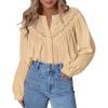 imageBTFBM Blouses for Women Dressy Casual Fall Clothes 2025 Lace Long Sleeve Tops Lightweight Spring Button Down ShirtsApricot