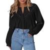 imageBTFBM Blouses for Women Dressy Casual Fall Clothes 2025 Lace Long Sleeve Tops Lightweight Spring Button Down ShirtsBlack