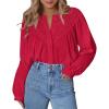imageBTFBM Blouses for Women Dressy Casual Fall Clothes 2025 Lace Long Sleeve Tops Lightweight Spring Button Down ShirtsRed