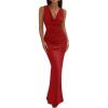 imageBTFBM Cocktail Dresses for Women Spring 2026 Cowl Neck Sleeveless Ruched Slim Fit Maxi Summer Formal Wedding Guest DressRed