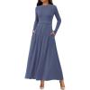 imageBTFBM Long Sleeve Dress for Women Spring Clothes 2026 Pockets Business Casual Pleated Fall Wedding Guest DressesGrey Blue