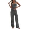 imageBTFBM Lounge Sets For Women 2026 Striped 2 Piece Sets Spaghetti Strap Summer Tops Wide Leg Pants Beach Vacation OutfitsStriped Black White