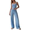 imageBTFBM Lounge Sets For Women 2026 Striped 2 Piece Sets Spaghetti Strap Summer Tops Wide Leg Pants Beach Vacation OutfitsStriped Blue White