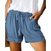 imageBTFBM Spring Shorts for Women 2026 Summer Casual Elastic Waist Drawstring Lightweight Beach Lounge Short Pants PocketsBlue