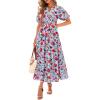 imageBTFBM Summer Dresses for Women 2026 Boho Short Sleeve V Neck Button Belt Flowy Spring Clothes Beach Vacation Maxi DressFloral Red Blue