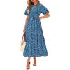 imageBTFBM Summer Dresses for Women 2026 Boho Short Sleeve V Neck Button Belt Flowy Spring Clothes Beach Vacation Maxi DressPrint Aqua Green Blue