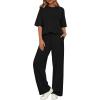 imageBTFBM Summer Outfits For Women 2026 Two Piece Sets Casual Short Sleeve Spring Tops Wide Leg Pants Matching Lounge SetBlack