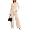 imageBTFBM Two Piece Sets For Women Fall 2025 Airport Outfits Asymmetrical Boat Neck Tops Wide Leg Pants Matching Lounge SetBeige