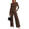 imageBTFBM Two Piece Sets For Women Fall 2025 Airport Outfits Asymmetrical Boat Neck Tops Wide Leg Pants Matching Lounge SetBrown