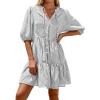 imageBTFBM Women Summer Dresses 2026 Striped Mini Dress Half Sleeve Button Down Tiered Flowy Beach Vacation Outfits PocketsBlack