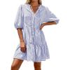 imageBTFBM Women Summer Dresses 2026 Striped Mini Dress Half Sleeve Button Down Tiered Flowy Beach Vacation Outfits PocketsBlue