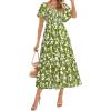 imageBTFBM Womens Clothing Wedding Guest Dresses Casual Boho Floral Short Sleeve Smocked Maxi Beach Spring Summer Dress 2026Floral Army Green White
