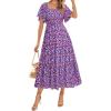 imageBTFBM Womens Clothing Wedding Guest Dresses Casual Boho Floral Short Sleeve Smocked Maxi Beach Spring Summer Dress 2026Floral Purple