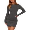imageBTFBM Womens Spring Fashion 2026 Long Sleeve Boat Neck Mini Dress Slim Fit Party Club Short Tight Basic Bodycon DressesDark Grey
