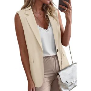 imageBTFBM Blazers For Women Spring Button Down Loose Vest Tops For Women Work Business Casual Outfits Summer Fashion 2026Beige