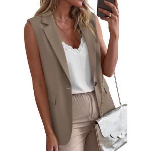 imageBTFBM Blazers For Women Spring Button Down Loose Vest Tops For Women Work Business Casual Outfits Summer Fashion 2026Khaki