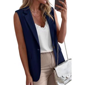 imageBTFBM Blazers For Women Spring Button Down Loose Vest Tops For Women Work Business Casual Outfits Summer Fashion 2026Navy Blue
