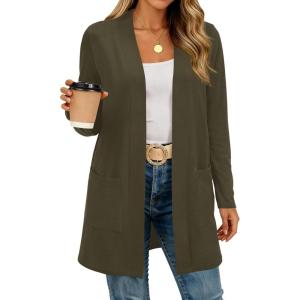 imageBTFBM Long Cardigans for Women Trendy Pockets Spring Clothes 2026 Casual Open Front Lightweight Shawl CardiganArmy Green