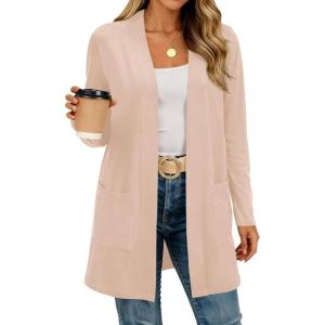 imageBTFBM Long Cardigans for Women Trendy Pockets Spring Clothes 2026 Casual Open Front Lightweight Shawl CardiganBeige
