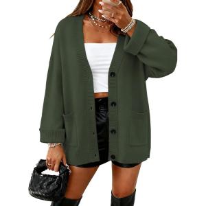 imageBTFBM Oversized Cardigan Sweaters for Women Trendy Fall Fashion 2025 Button Down Long Sleeve Chunky Knit CardigansArmy Green