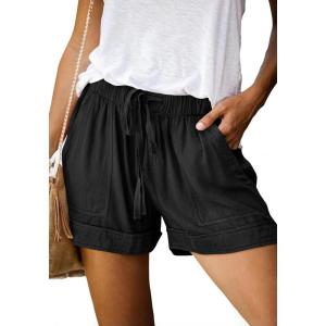 imageBTFBM Spring Shorts for Women 2026 Summer Casual Elastic Waist Drawstring Lightweight Beach Lounge Short Pants PocketsBlack